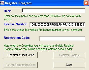 Screen of Registration window